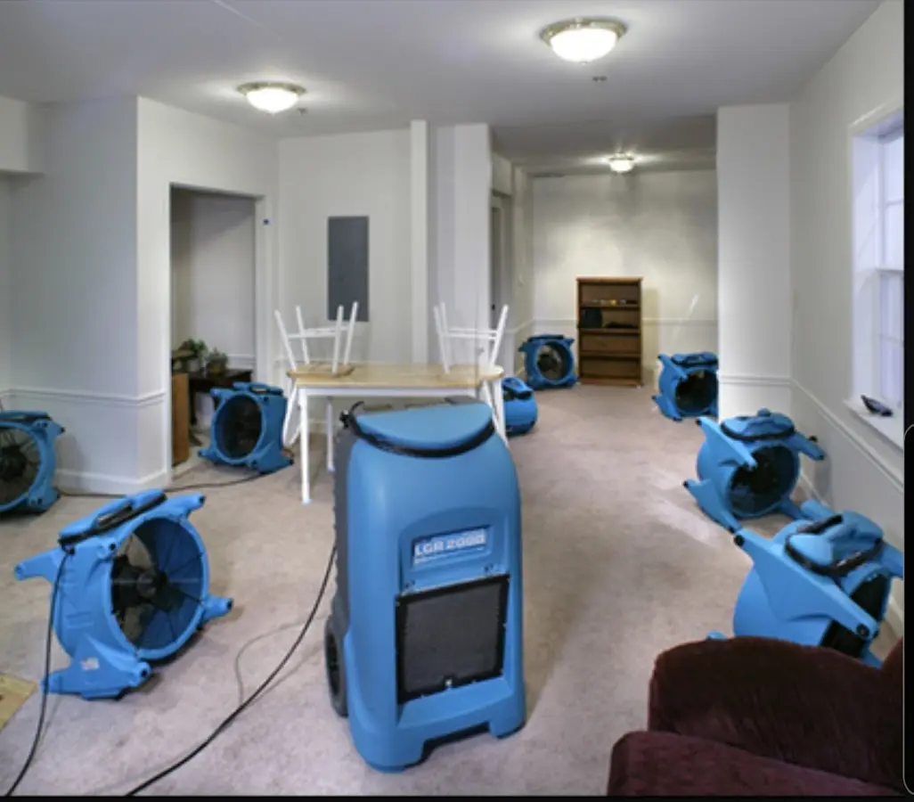 Air movers and dehumidifier setup for Water Damage Restoration in Snoqualmie